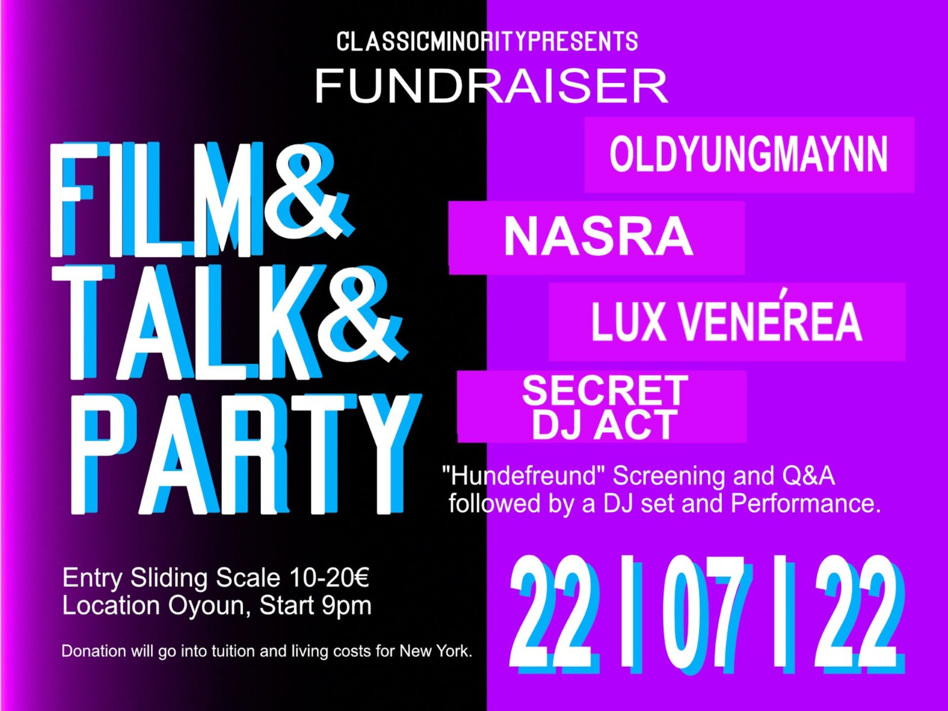 Classic Minority Presents: Fundraiser for NYU Tisch (Filmscreening, Diskussion & Party)